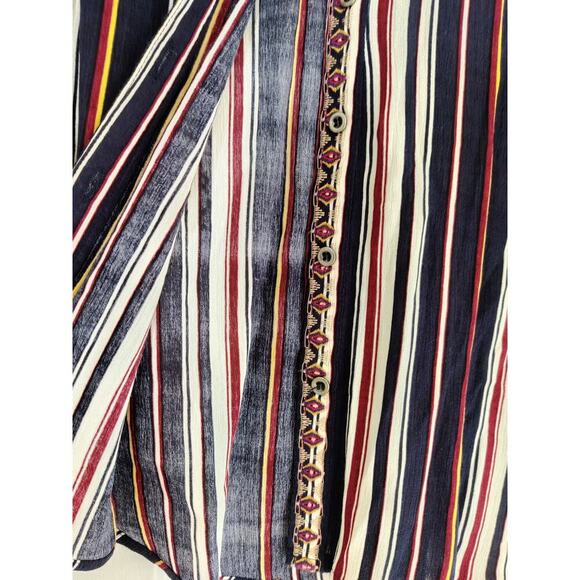 Floral Embroidered Multicolor Blouse Long Sleeve Button Front Striped Size S/M - Picture 6 of 11